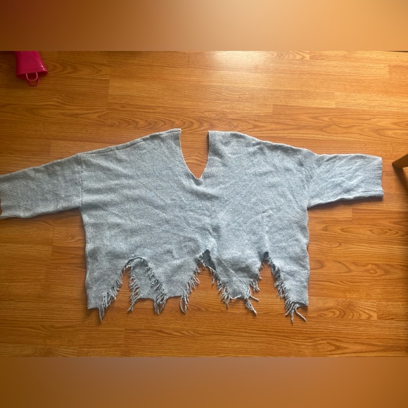 SHEIN Sweaters - SHEIN Blue Frayed Knit Sweater